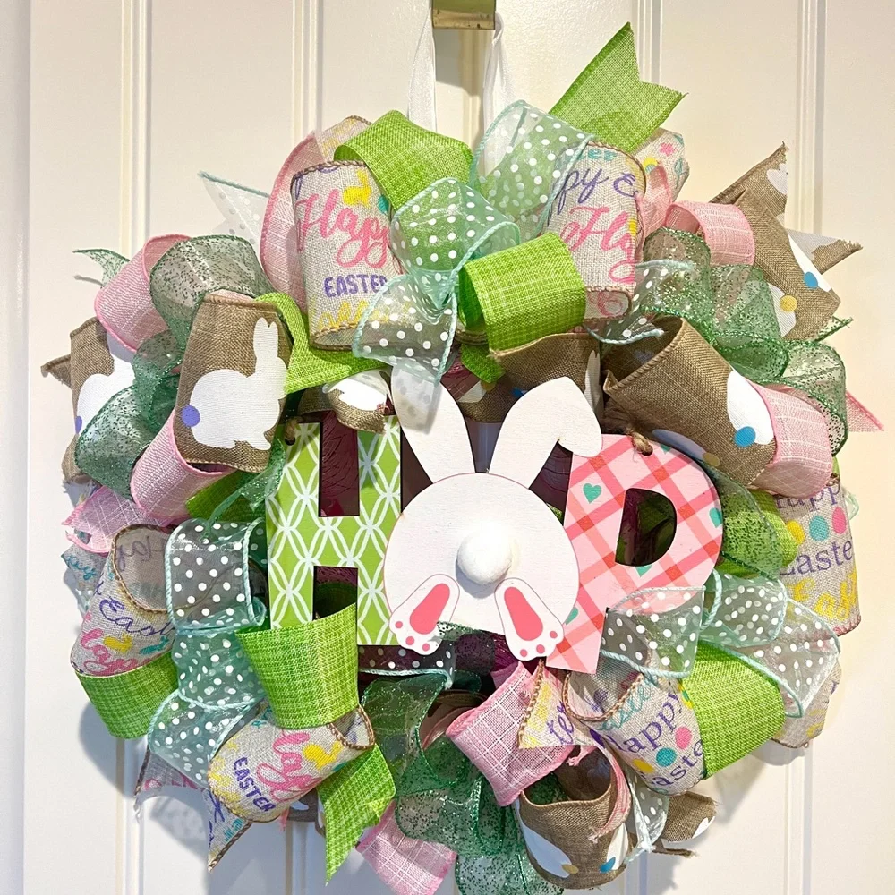 13” Happy Easter Ribbon Wreath 